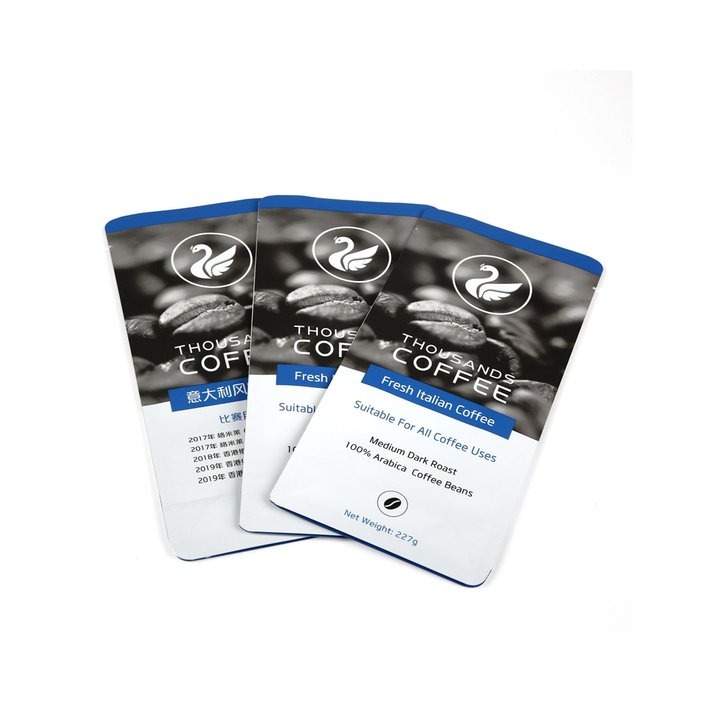 Custom Black Coffee Bags Packaging Flat Bottom Coffee Bean Bag
