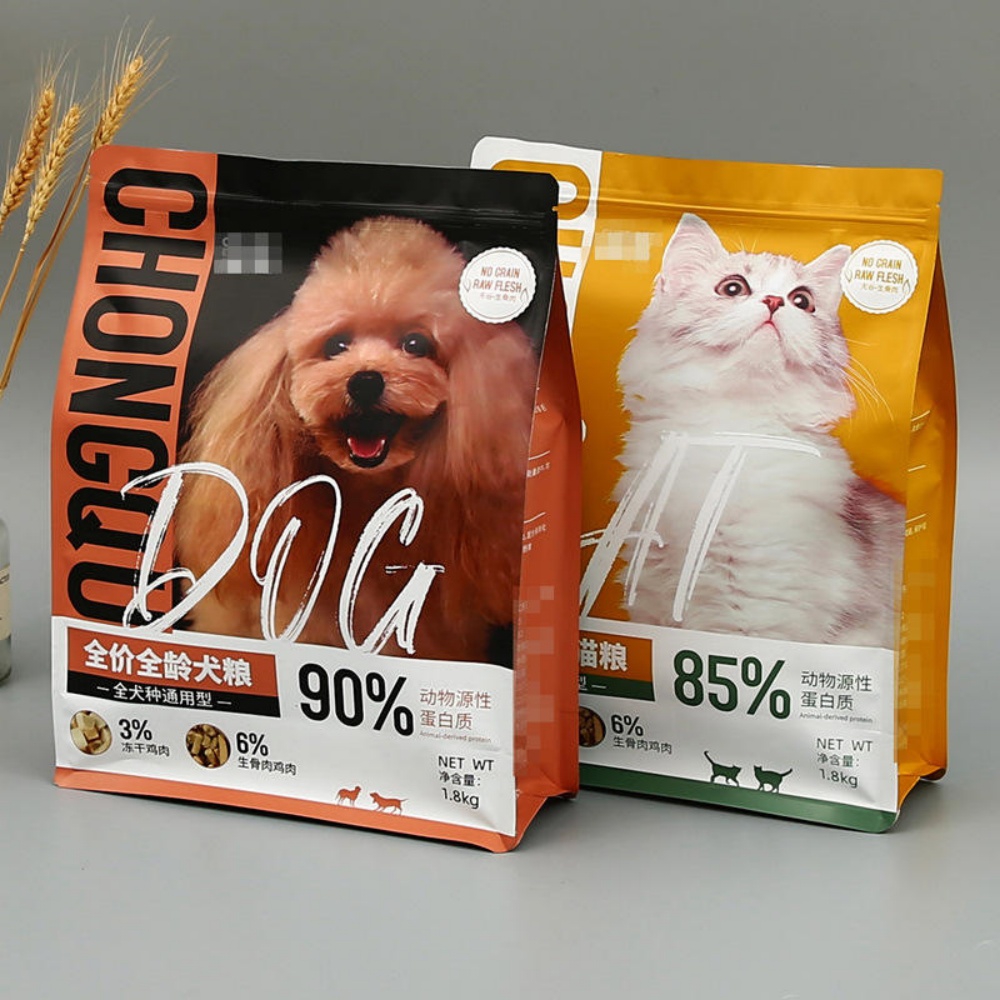 Zipper Eight-side Seal Plastic Stand Up Flat Bottom Pet Dog Food Bag